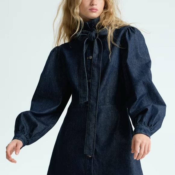 Tie detail denim dress H&M Brand new with tags! Size Large. - Picture 3 of 7